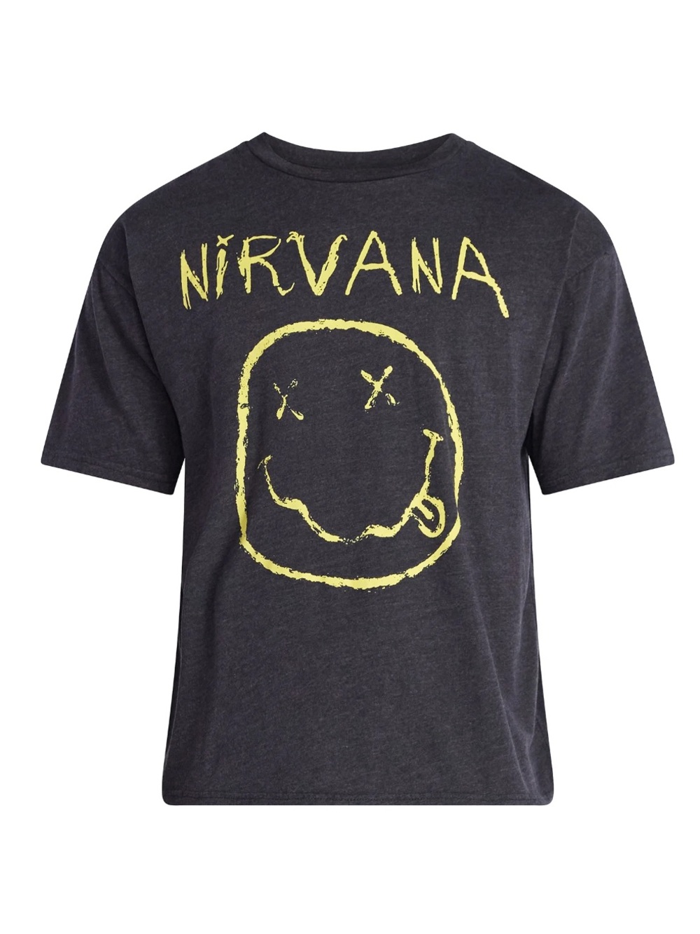 NIRVANA gray Short Sleeve Tee with Yellow Smiley Graphic